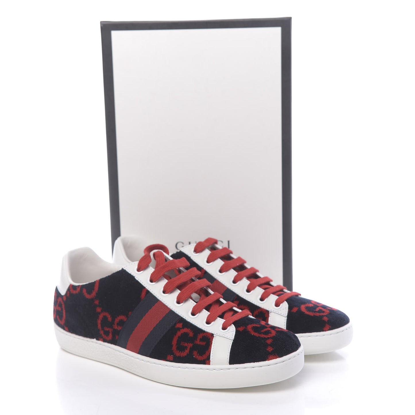 Terry Cloth GG Monogram Web Womens Ace Sneakers 39 Blue Red