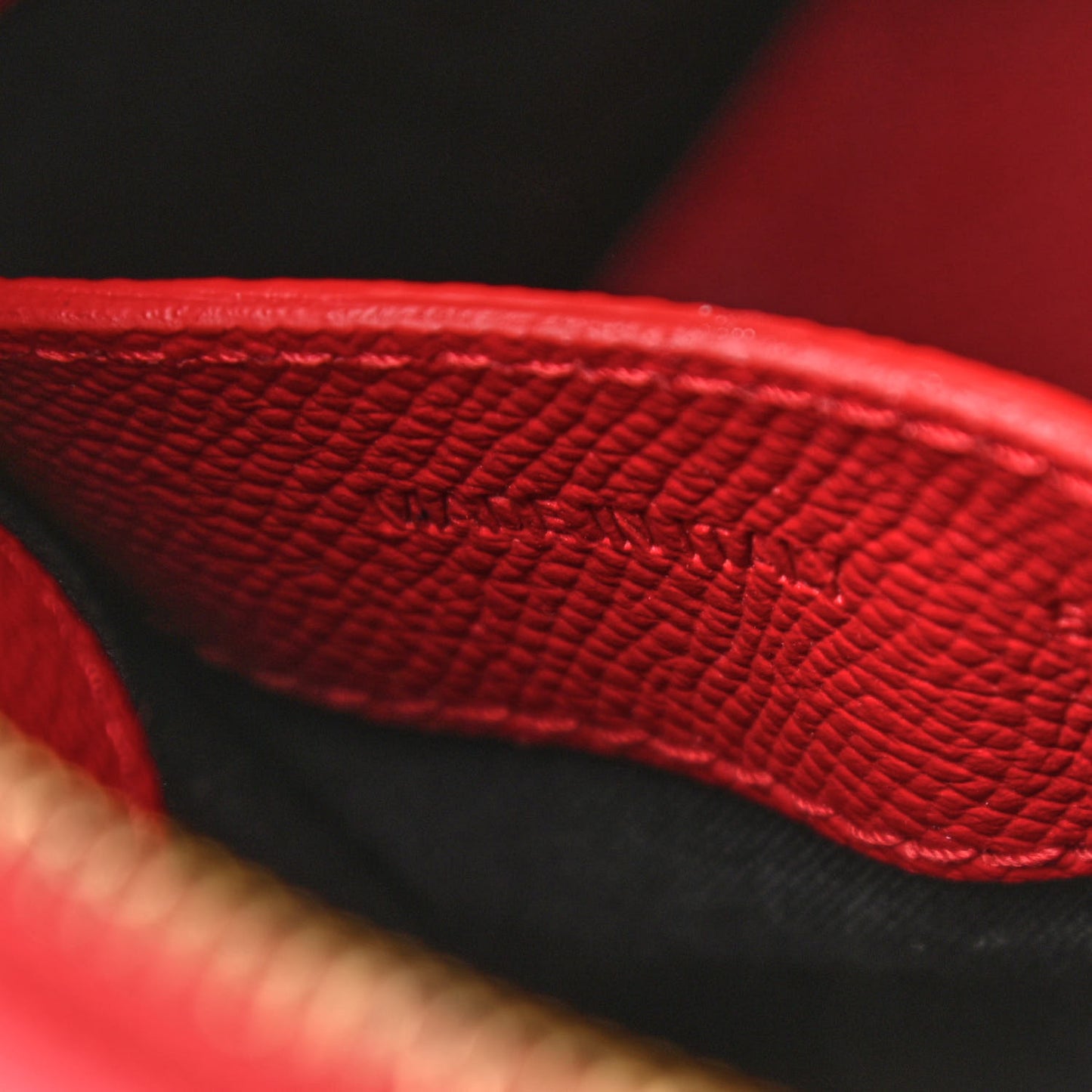 Signature Grained Calfskin Logo XXS Ville Top Handle Bag Rouge Lantern Black