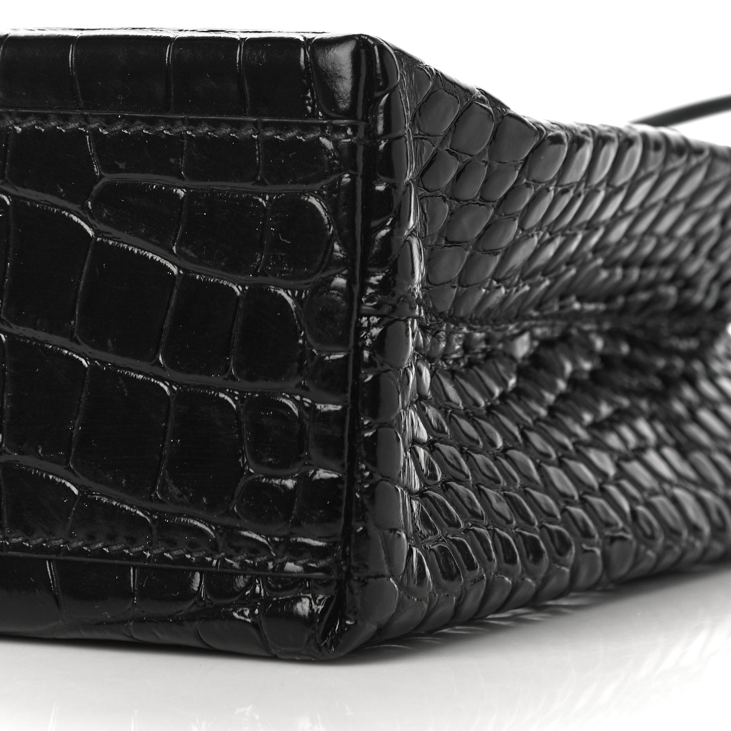 Shiny Calfskin Logo Crocodile Embossed North South Shopper Tote XXS Black White