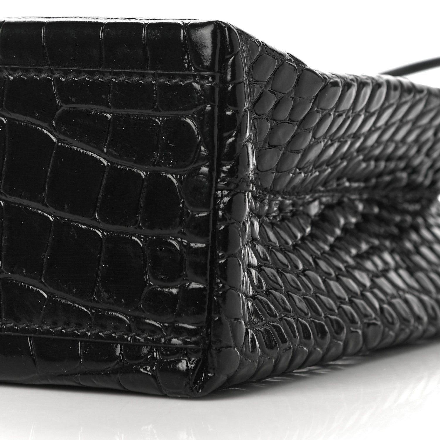 Balenciaga Shiny Calfskin Logo Crocodile Embossed North South Shopper Tote XXS Black White 9 of 9