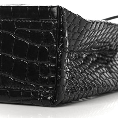 Balenciaga Shiny Calfskin Logo Crocodile Embossed North South Shopper Tote XXS Black White 9 of 9
