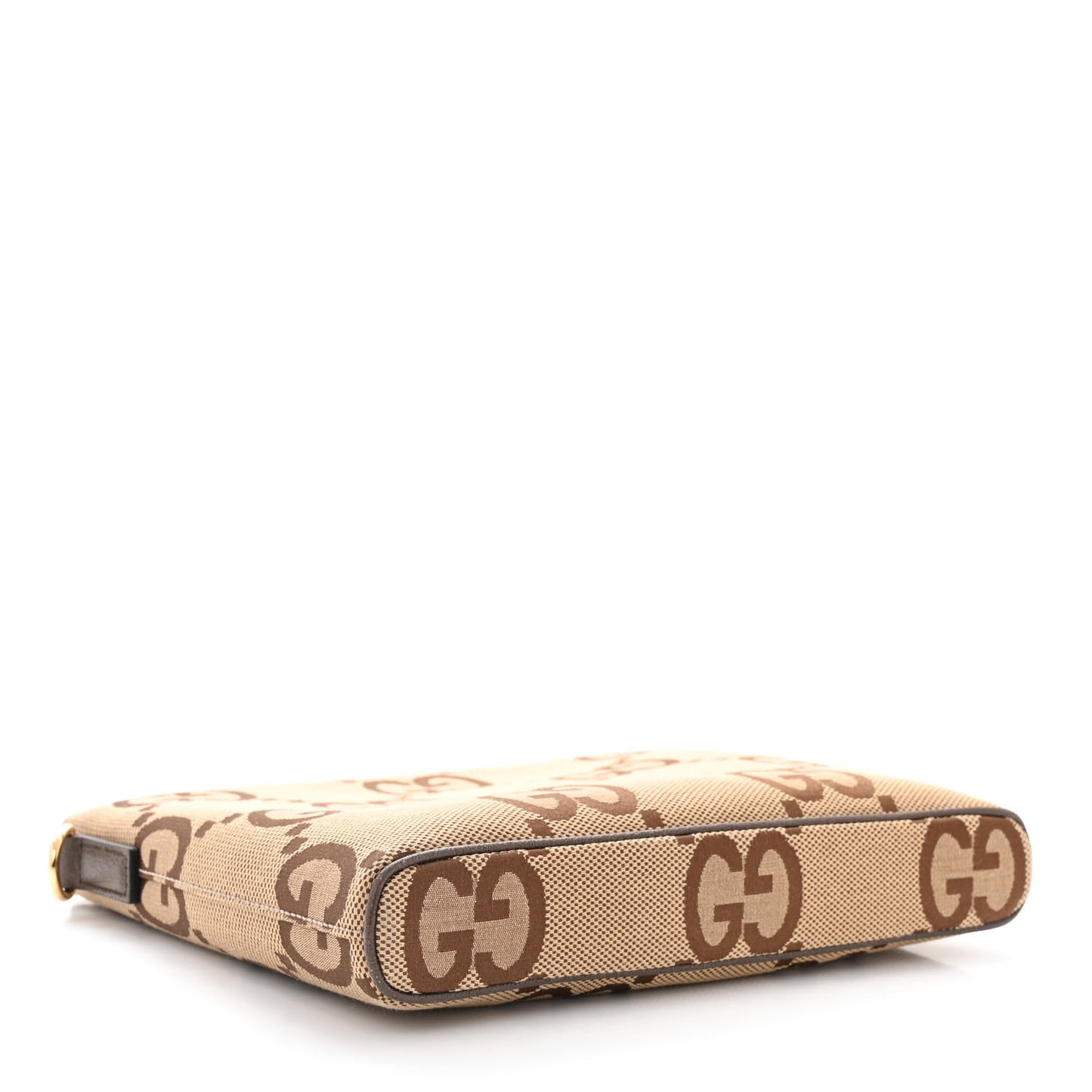 Monogram Jumbo GG Textured Dollar Calfskin Web Wristlet Messenger Bag Camel Ebony New Acero