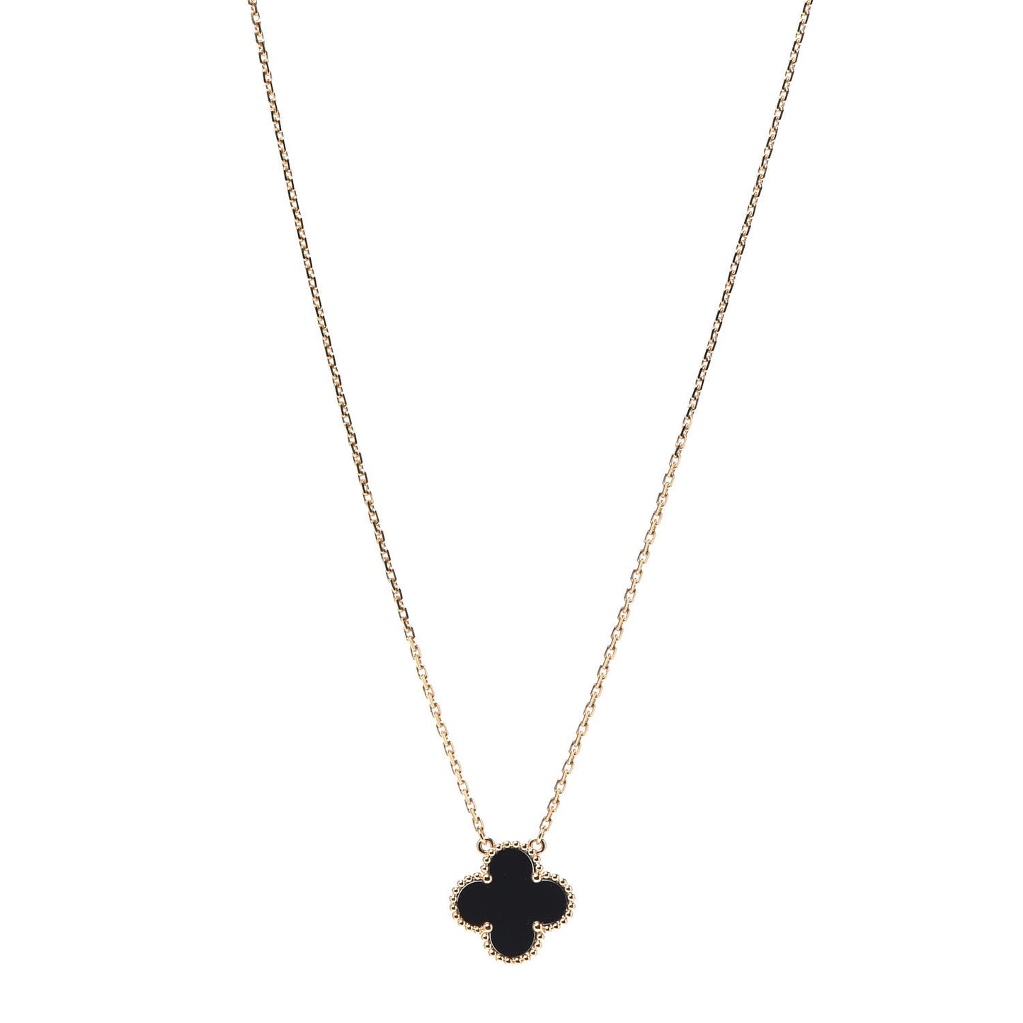 18K Yellow Gold Black Onyx Vintage Alhambra Pendant Necklace