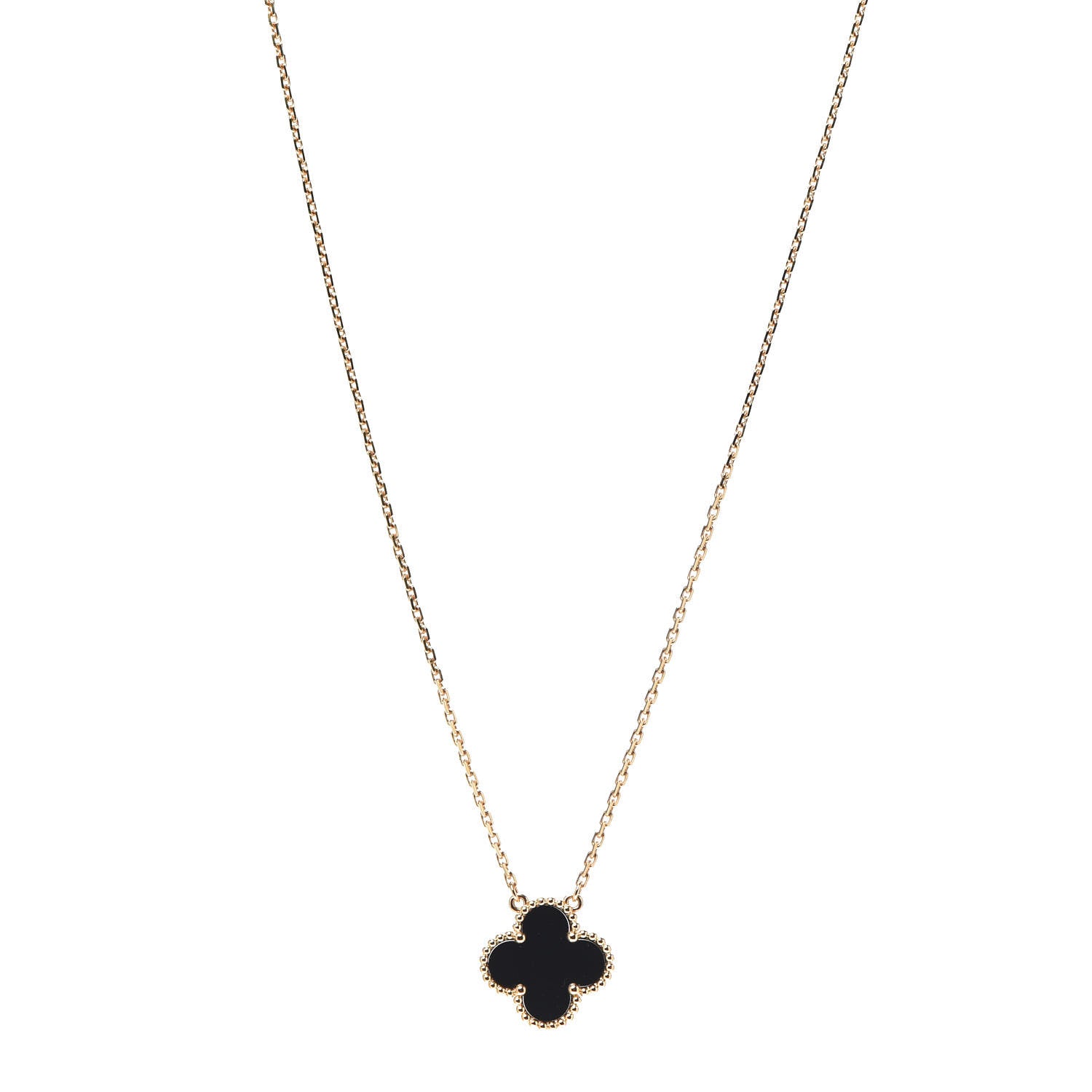 Van Cleef & Arpels 18K Yellow Gold Black Onyx Vintage Alhambra Pendant Necklace 1 of 6