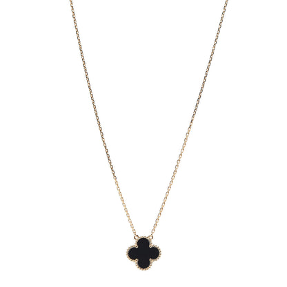 Van Cleef & Arpels 18K Yellow Gold Black Onyx Vintage Alhambra Pendant Necklace 1 of 6