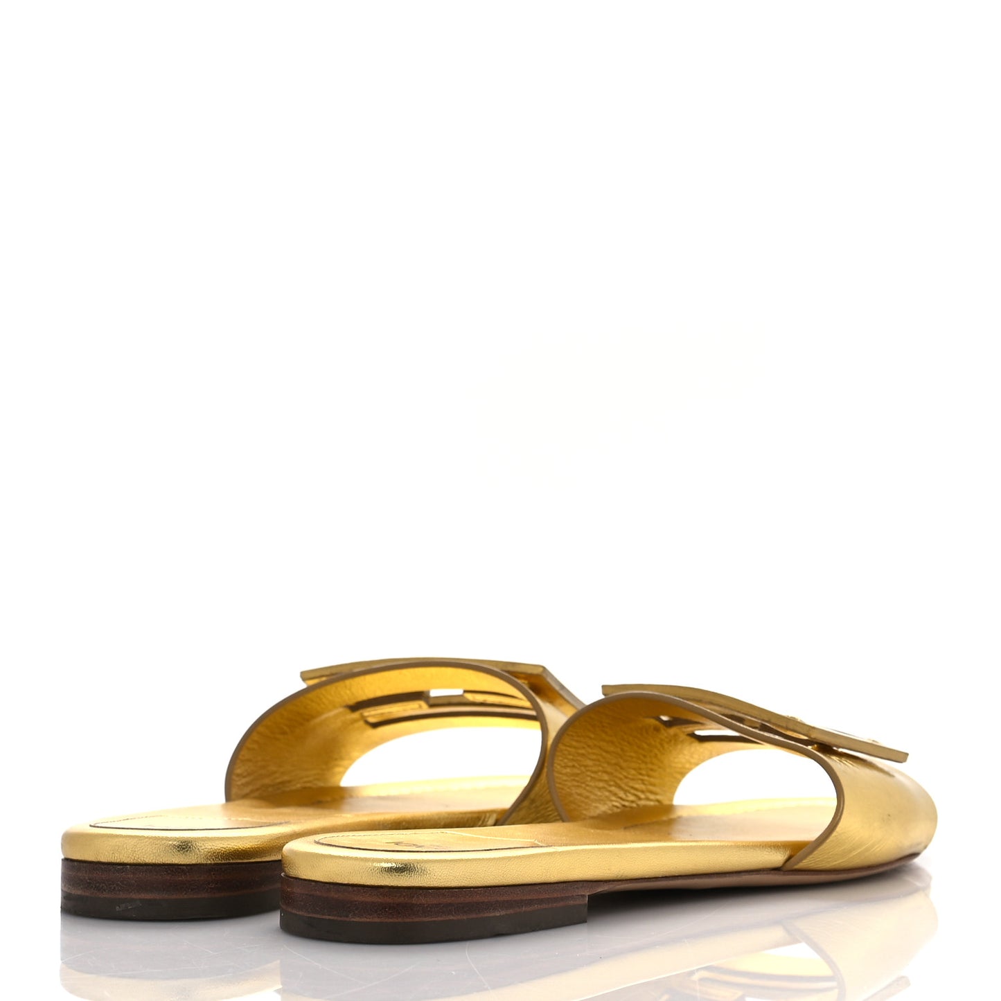 Nappa Laminata Cuoio Baguette Flat Slide Sandals 38 Gold