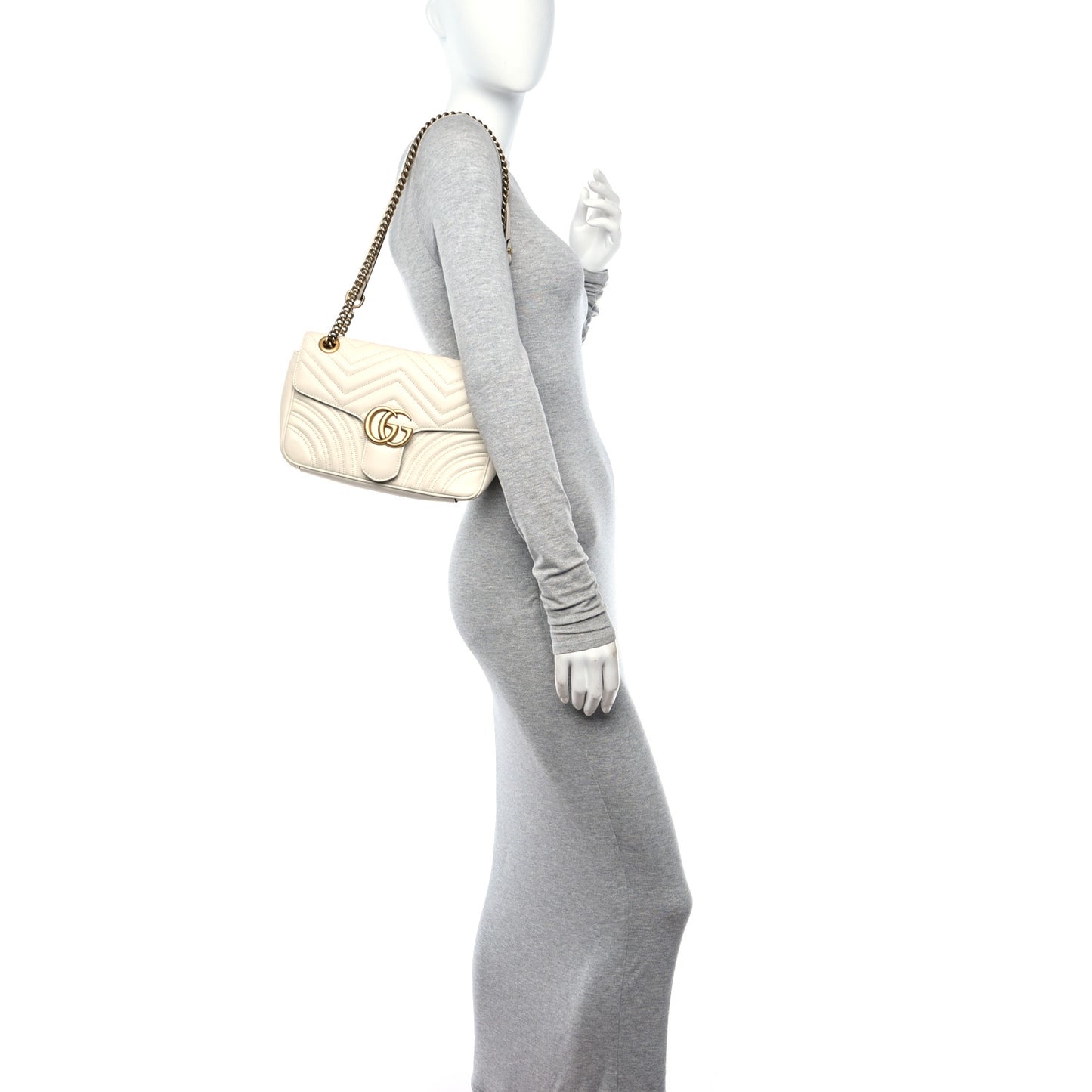 Calfskin Matelasse Small GG Marmont Shoulder Bag White