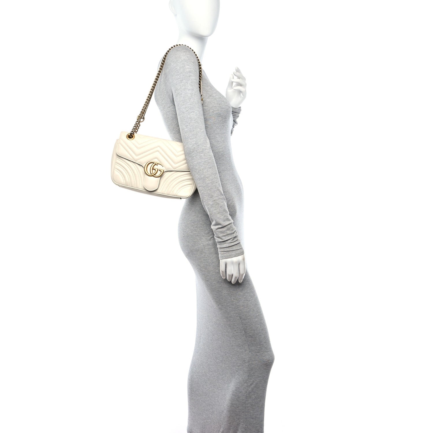 Gucci Calfskin Matelasse Small GG Marmont Shoulder Bag White 2 of 11