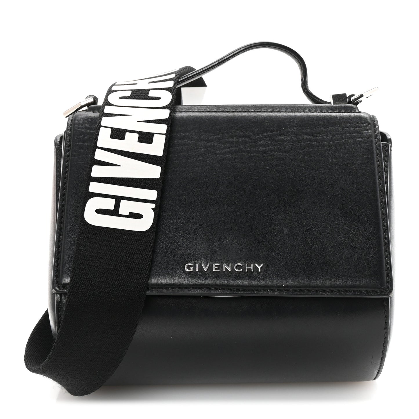 Calfskin Mini Pandora Box Logo Strap Crossbody Bag Black
