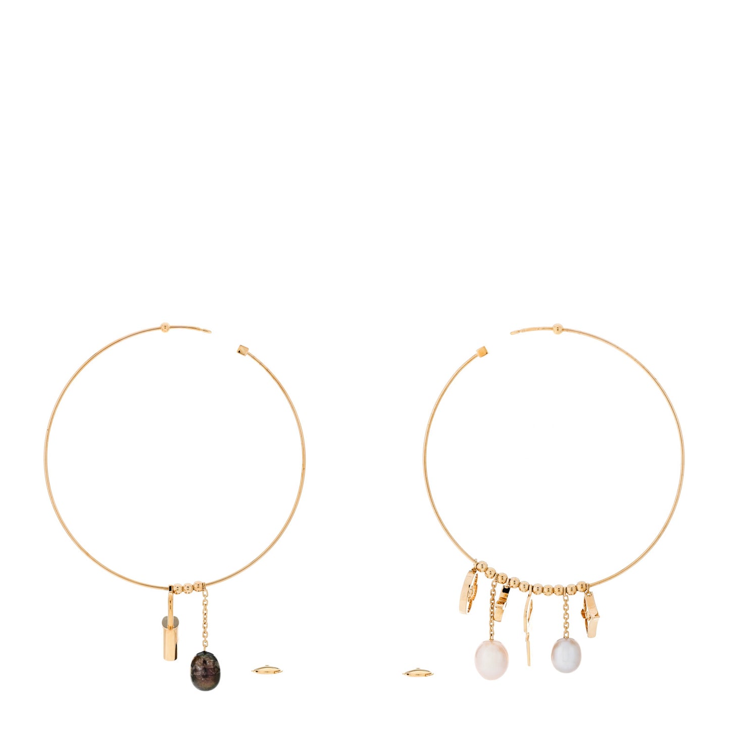 18k Yellow Gold Cultured Pearl Monogram Hoop Earrings