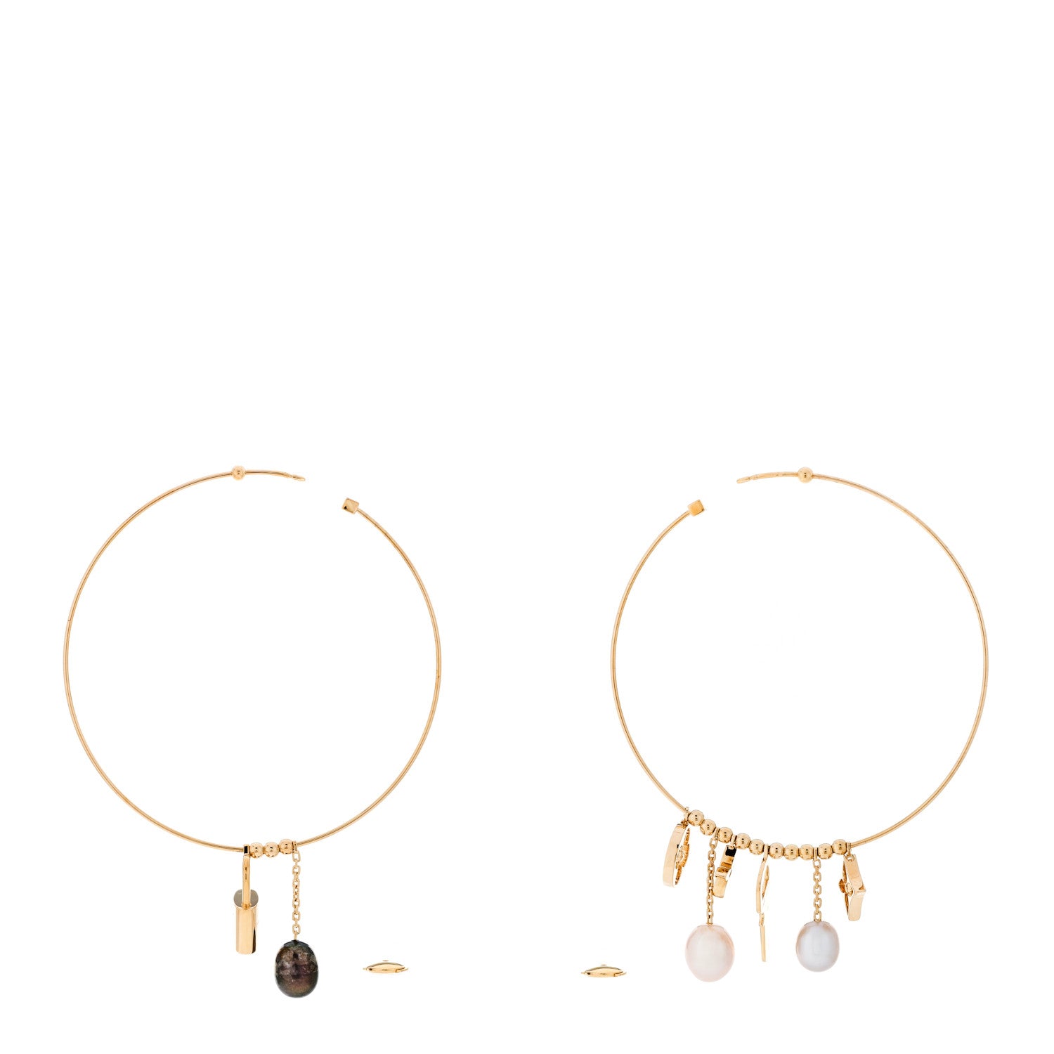 Louis Vuitton 18k Yellow Gold Cultured Pearl Monogram Hoop Earrings 3 of 6