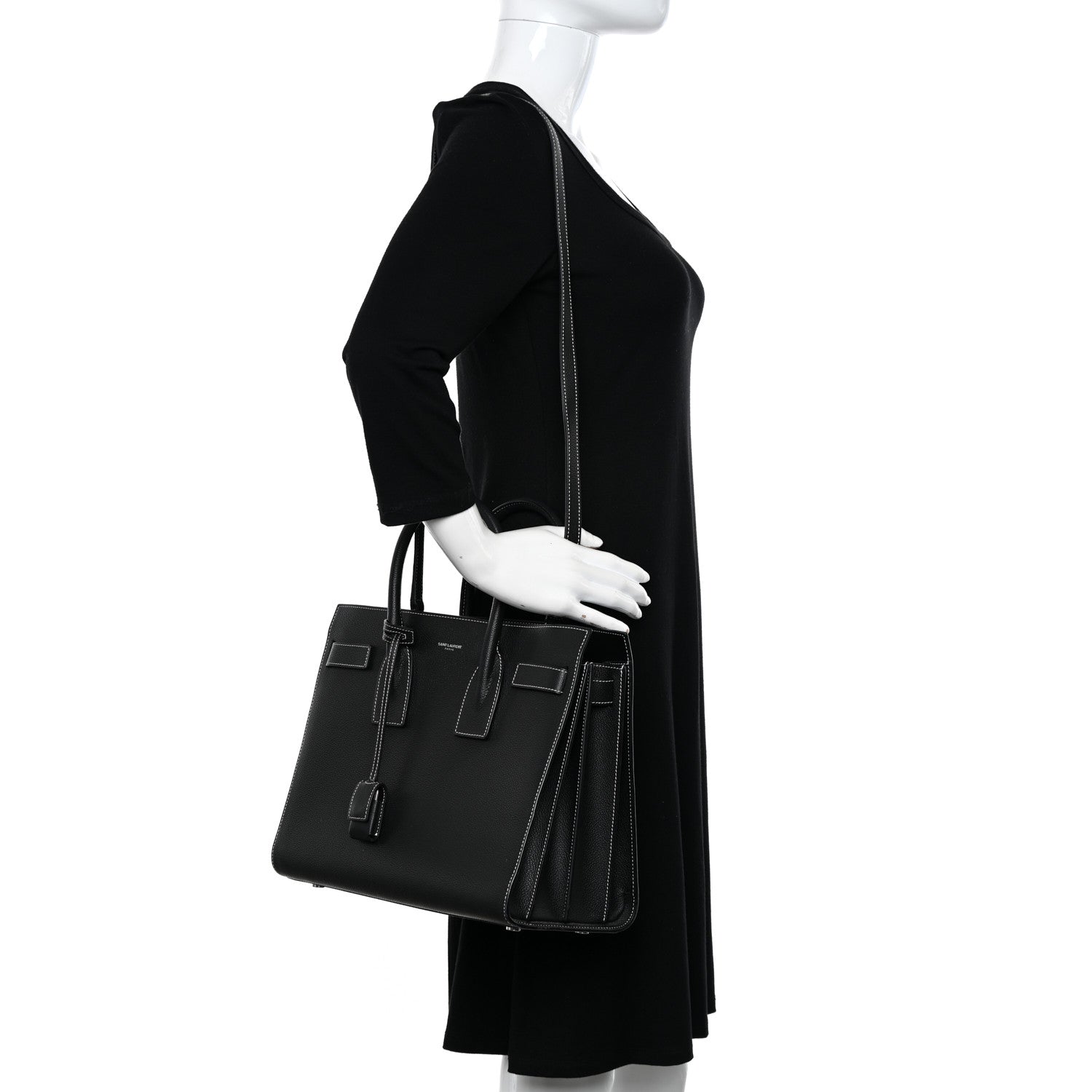 Saint Laurent Grained Calfskin Topstitch Small Sac De Jour Black Porcelain 2 of 11