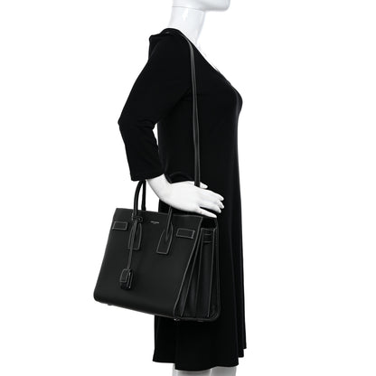 Saint Laurent Grained Calfskin Topstitch Small Sac De Jour Black Porcelain 2 of 11