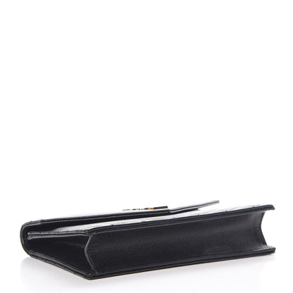 Saint Laurent Grain De Poudre Matelasse Chevron Monogram Envelope Chain Wallet Black 4 of 10