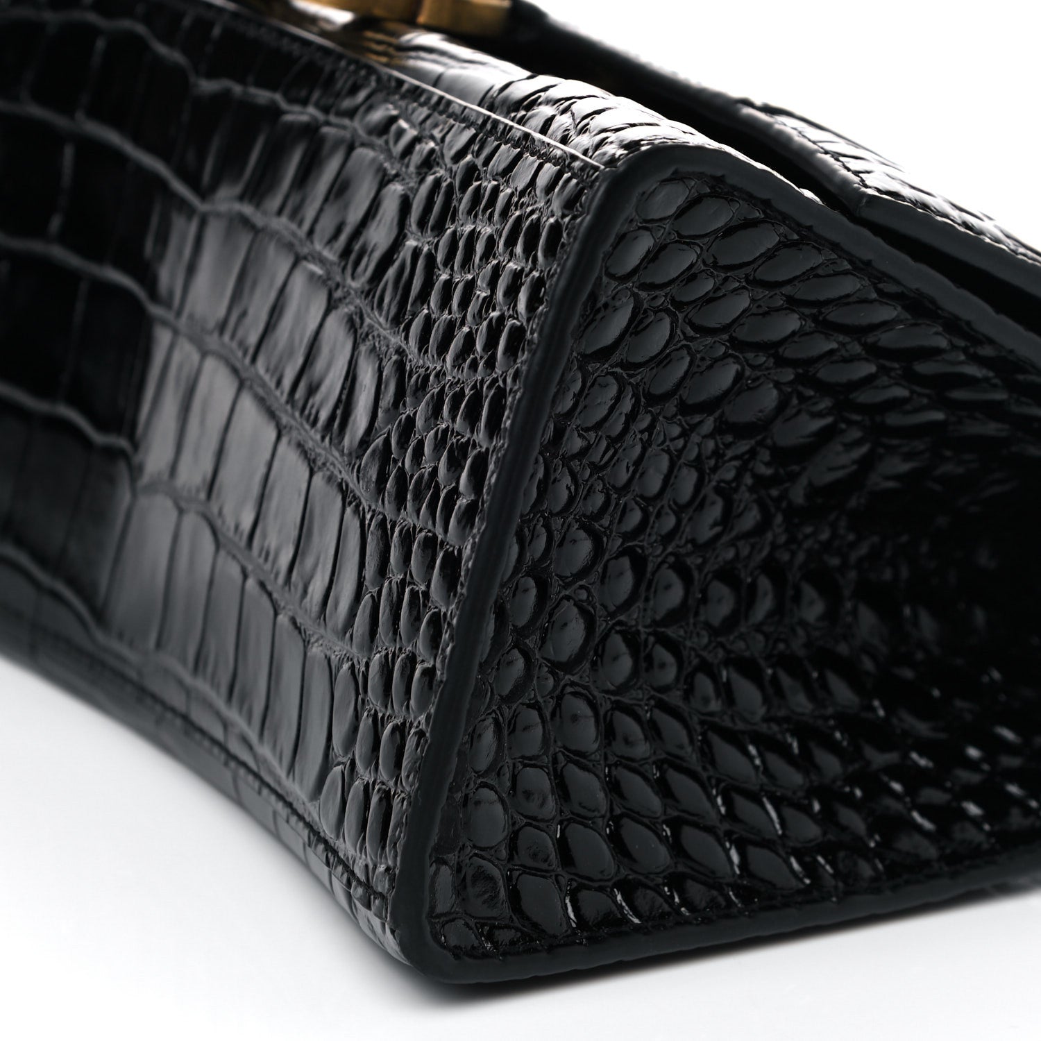 Balenciaga Shiny Calfskin Crocodile Embossed Small Hourglass Top Handle Bag Black 9 of 14