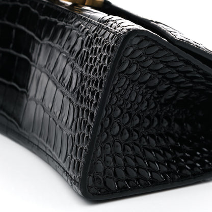 Balenciaga Shiny Calfskin Crocodile Embossed Small Hourglass Top Handle Bag Black 9 of 14