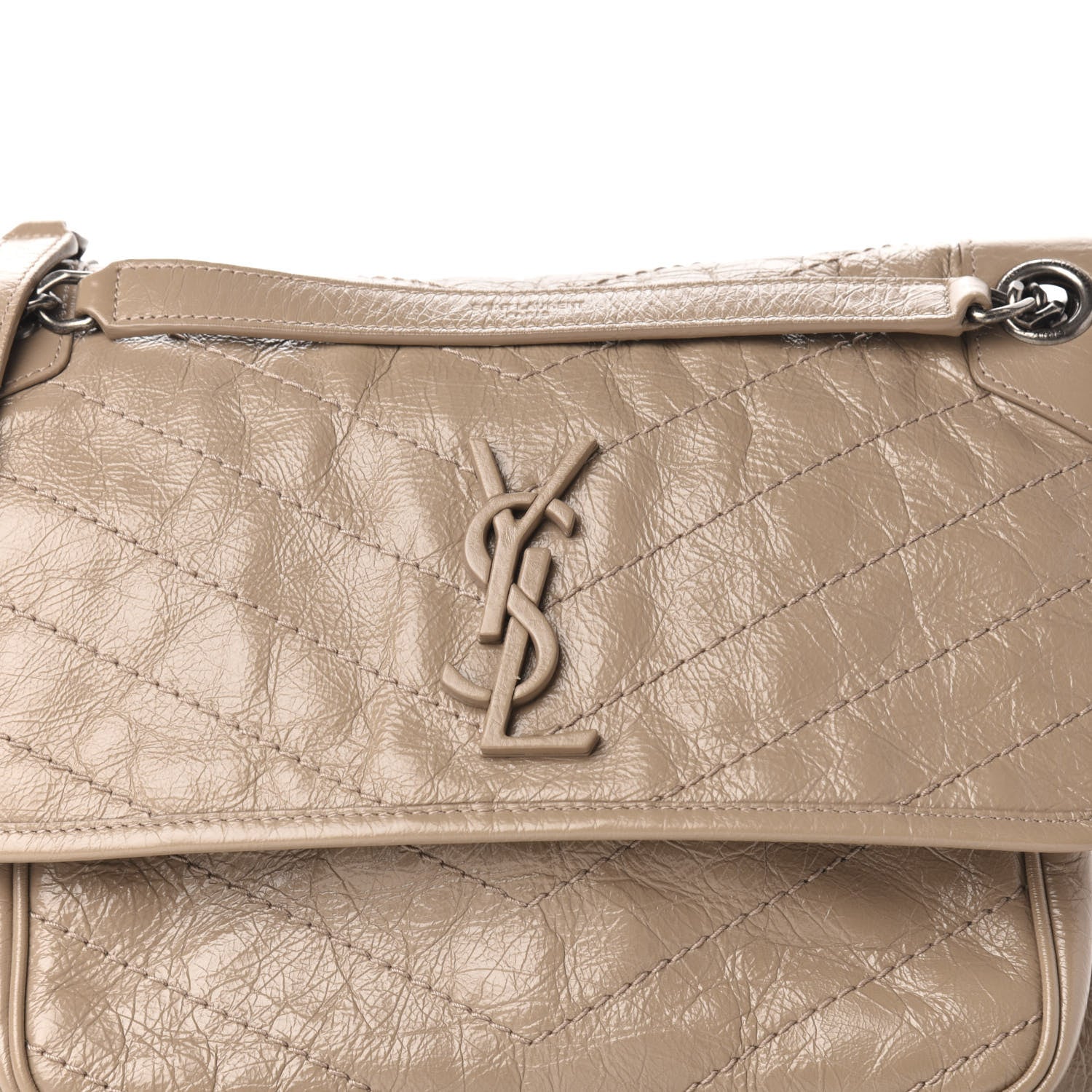 Saint Laurent Crinkled Calfskin Matelasse Monogram Medium Niki Chain Satchel Light Taupe 11 of 11