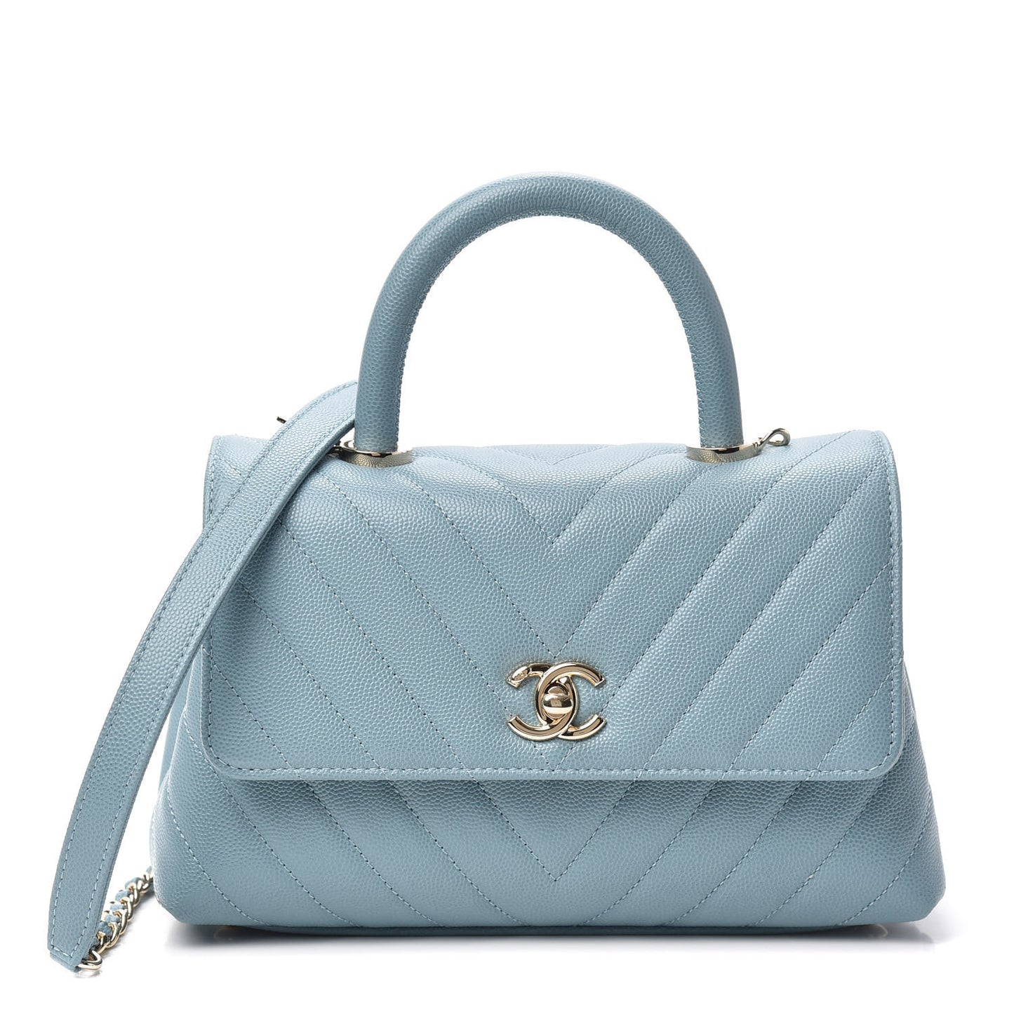Caviar Chevron Quilted Mini Coco Handle Flap Sky Blue