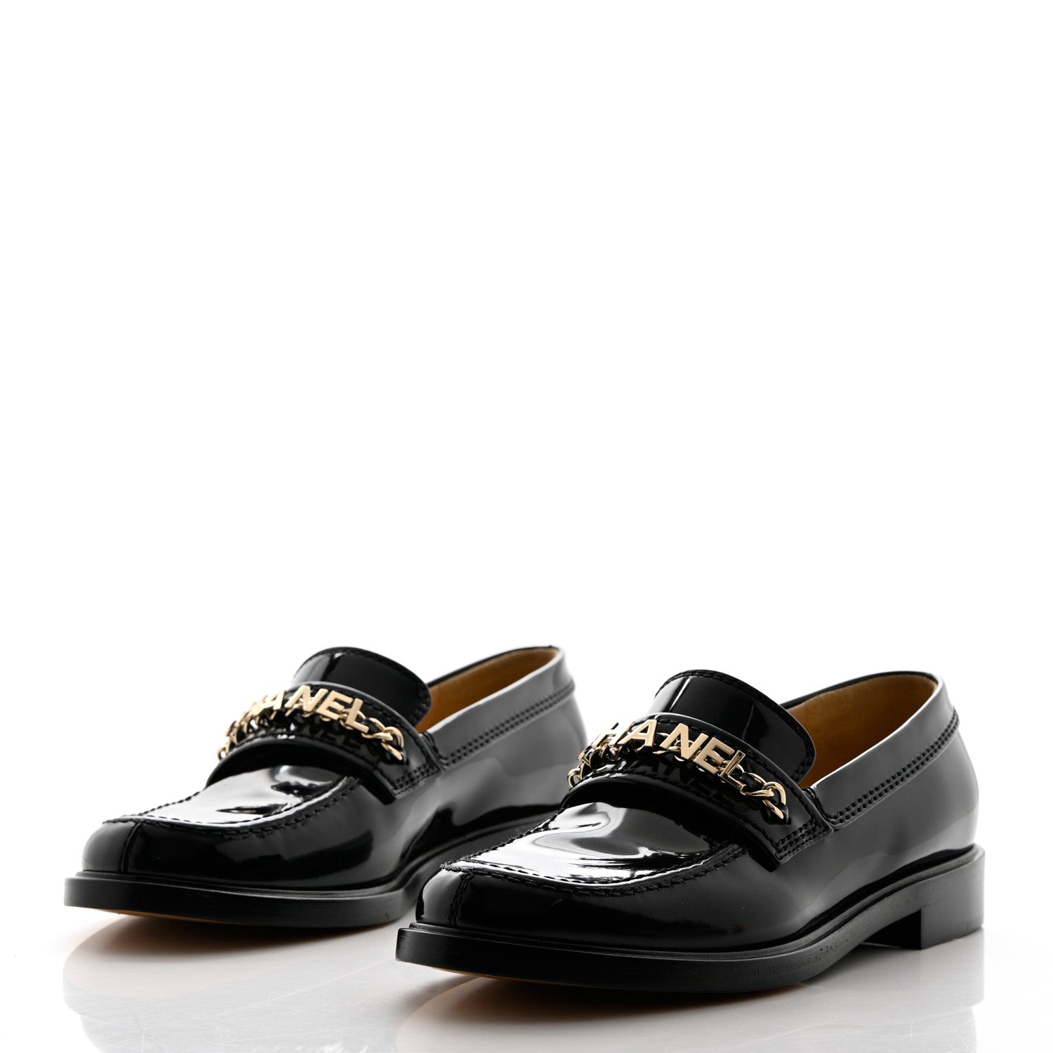 Chanel Shiny Calfskin Logo Loafers 39.5 Black 3 of 12