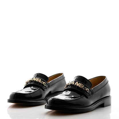 Chanel Shiny Calfskin Logo Loafers 39.5 Black 3 of 12
