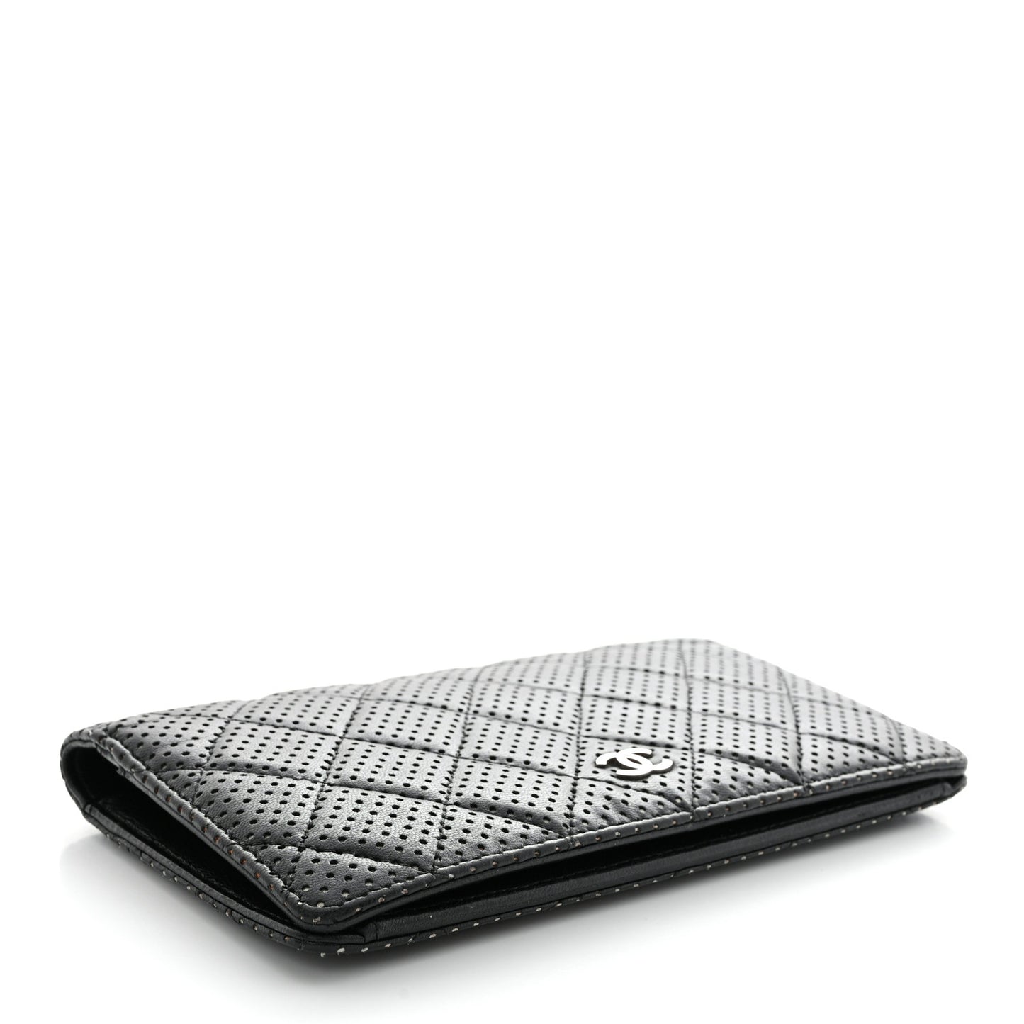 Lambskin Perforated Yen Wallet Black