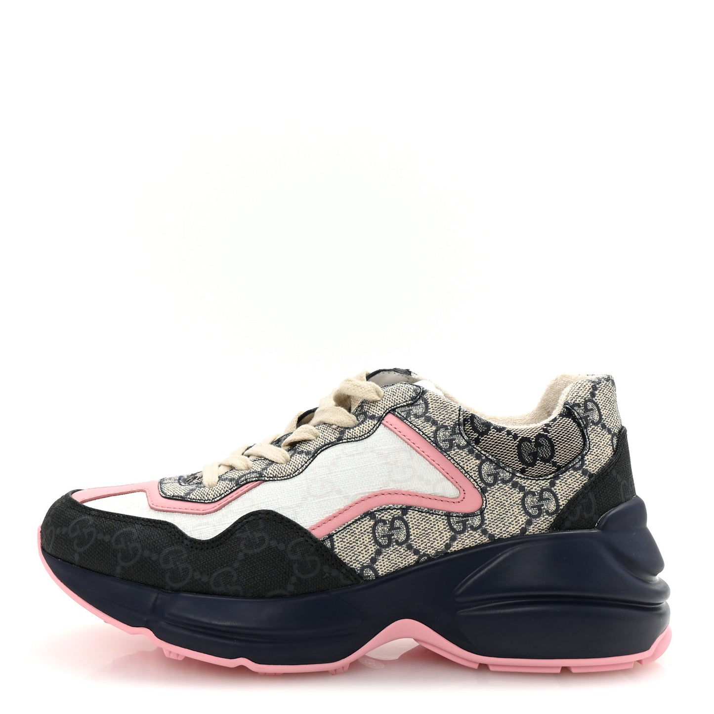 GG Supreme Monogram Mix Monogram Womens Rhyton Sneakers 36 Black Blue Wild Rose White Beige