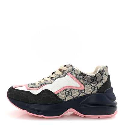 Gucci GG Supreme Monogram Mix Monogram Womens Rhyton Sneakers 36 Black Blue Wild Rose White Beige 1 of 8