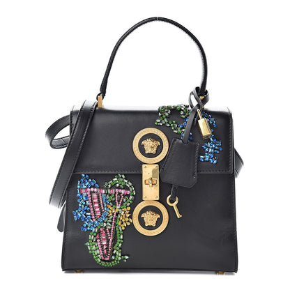 Versace Nappa Crystal Embroidered Alphabet Icon Flap Black 1 of 15