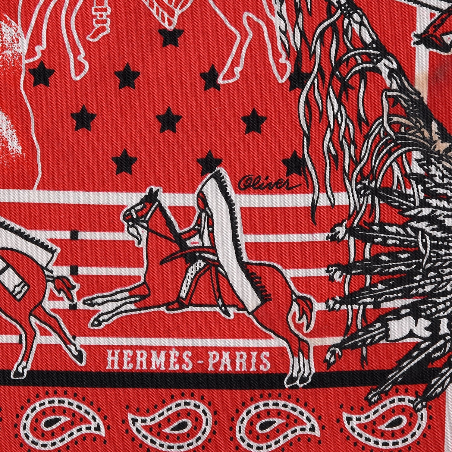 Hermes Silk Pani La Shar Pawnee Bandana Scarf 55 Rouge Noir Blanc 3 of 7