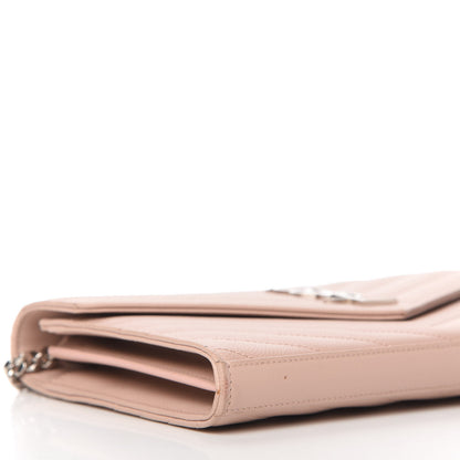 Saint Laurent Grain De Poudre Matelasse Chevron Monogram Chain Wallet Pale Pink 6 of 10