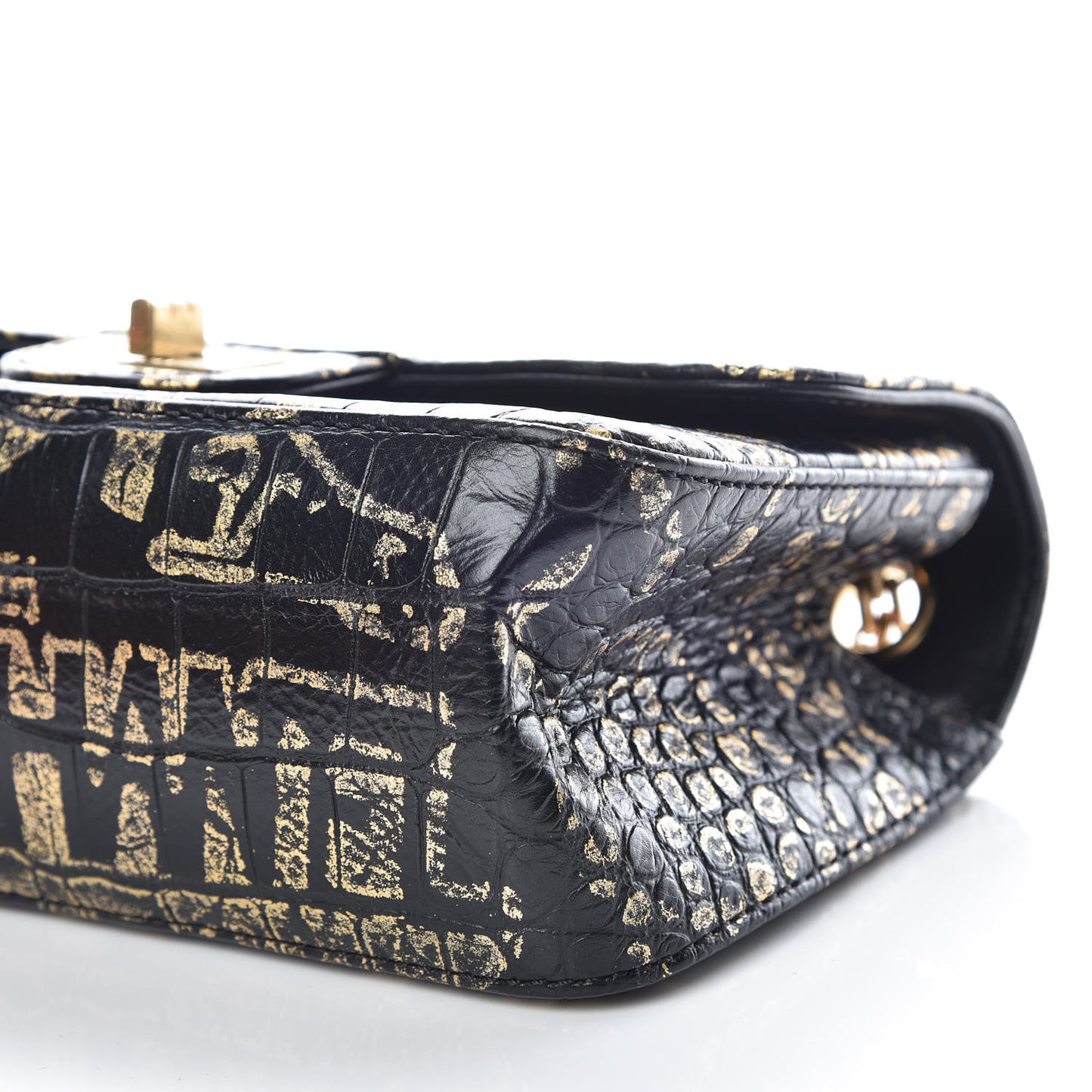 Calfskin Crocodile Embossed Graffiti 2.55 Mini Cocodile Reissue Flap Black Gold