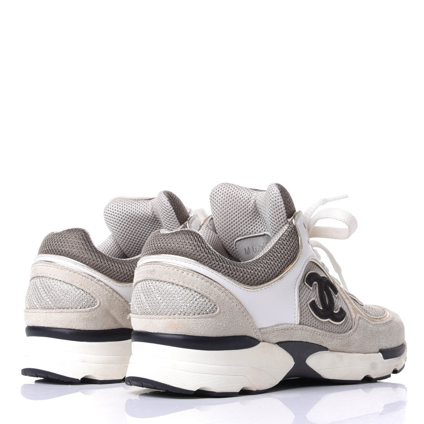 Suede Calfskin Womens CC Sneakers 38.5 Black White