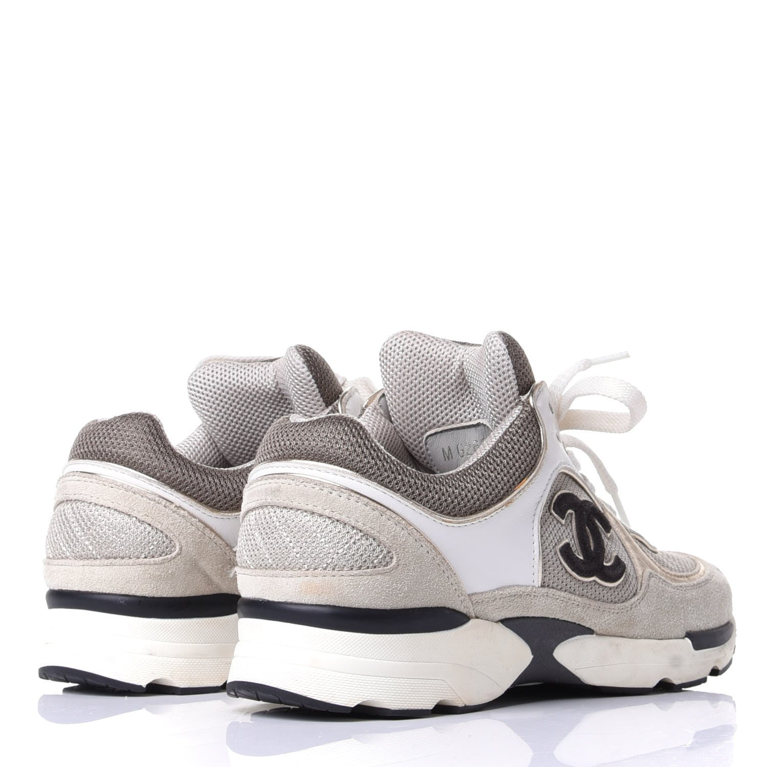 Chanel Suede Calfskin Womens CC Sneakers 38.5 Black White 4 of 11