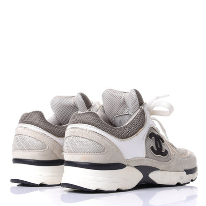 Chanel Suede Calfskin Womens CC Sneakers 38.5 Black White 4 of 11