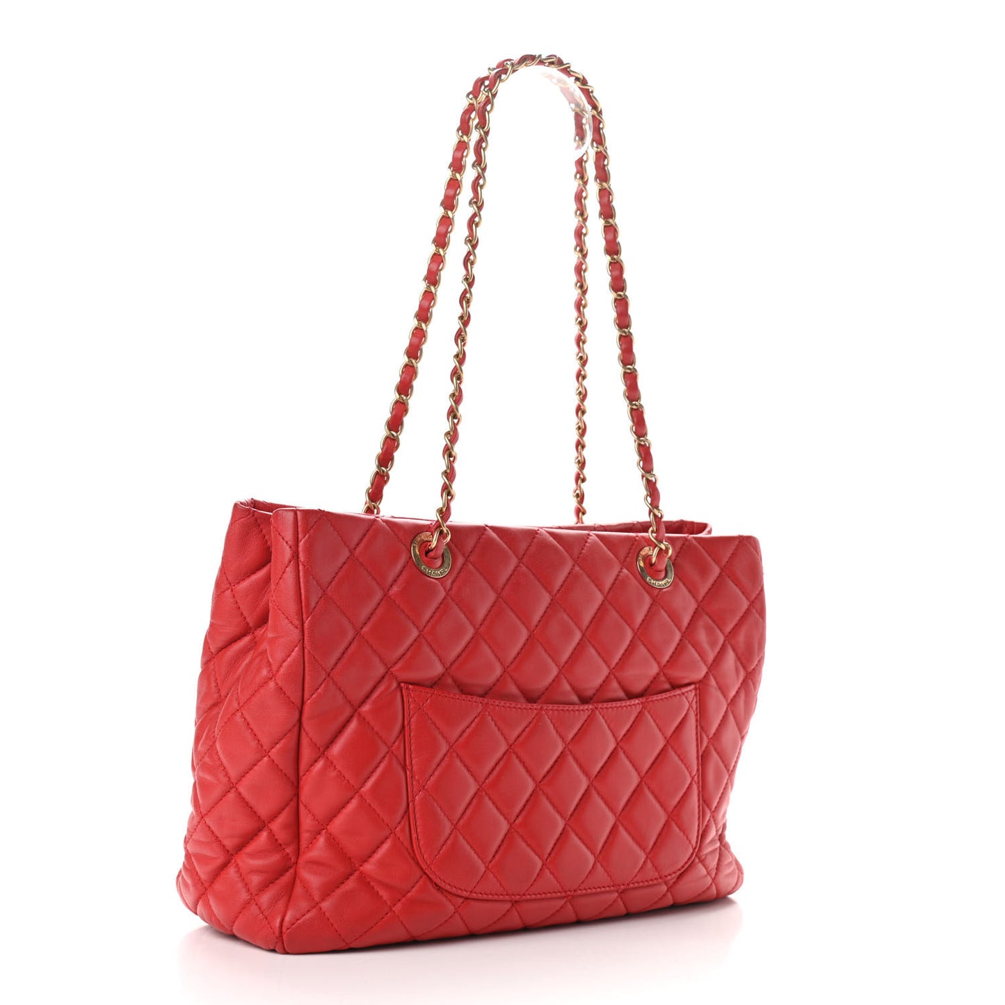 Calfskin Quilted Shopping Tote Red