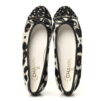 Chanel Pony Hair Calfskin Cap Toe CC Ballerina Flats 38.5 White Brown Black 37.5 White Brown Black 2 of 10