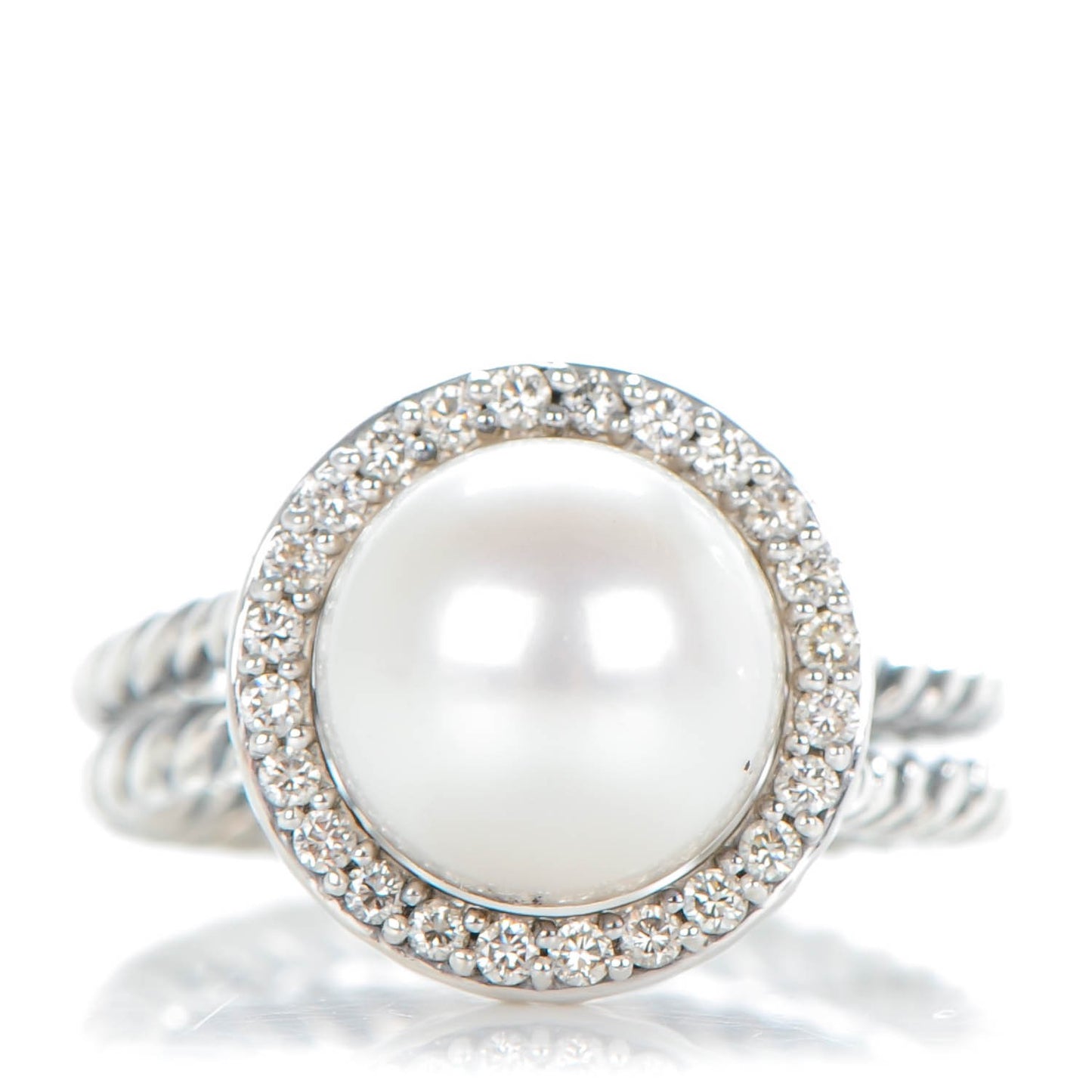 Sterling Silver Pave Diamond Pearl 13.5mm Cable Ring 51.5 6