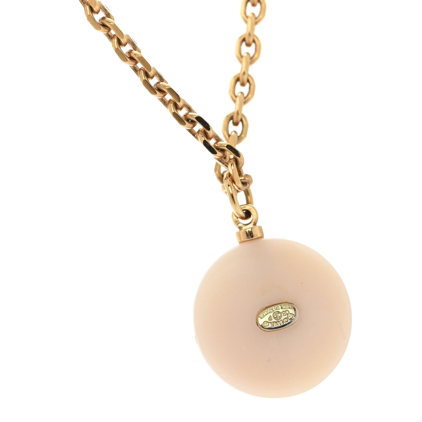 Resin Pearl CC Necklace Gold White