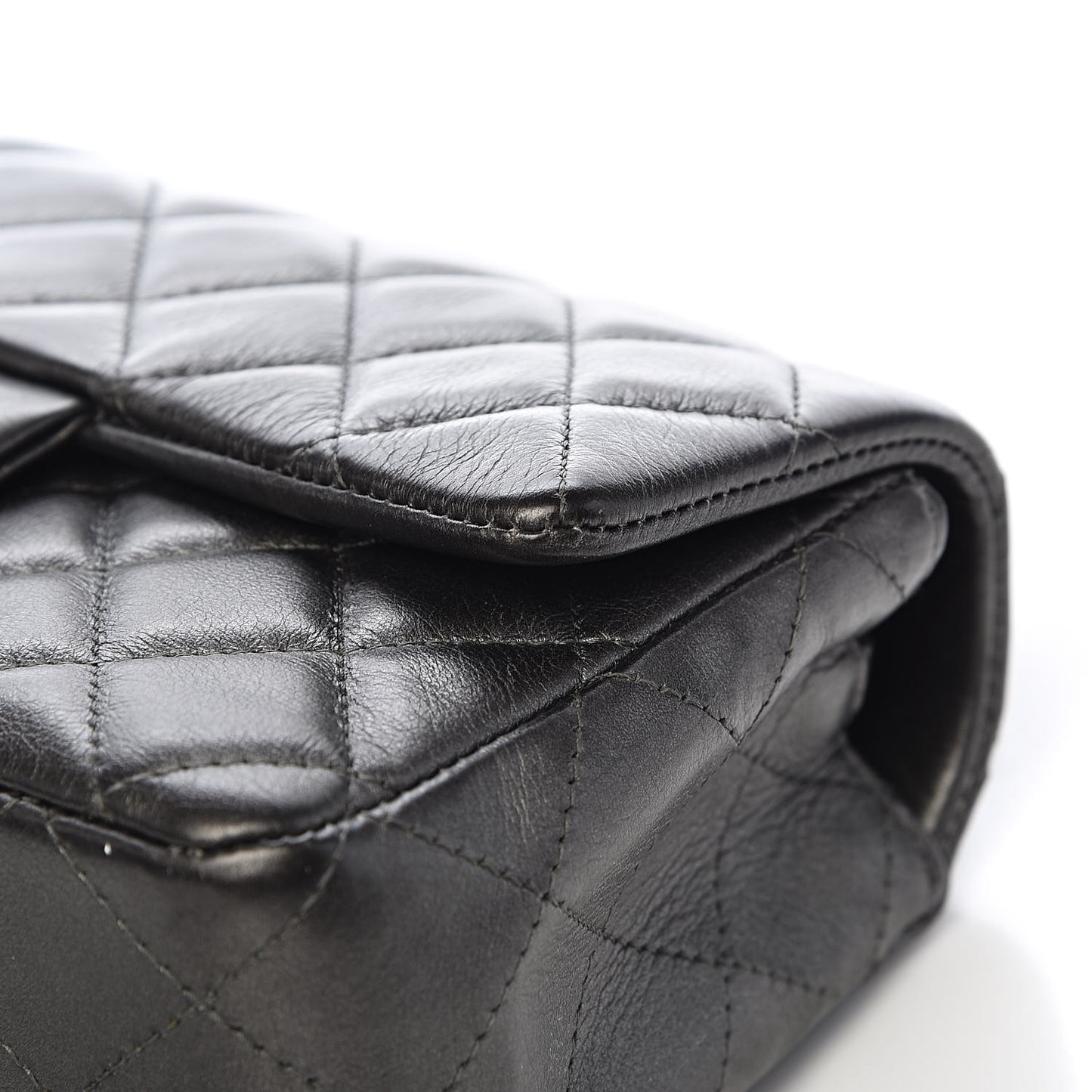 Metallic Calfskin Quilted Mini Rectangular Flap Charcoal Grey