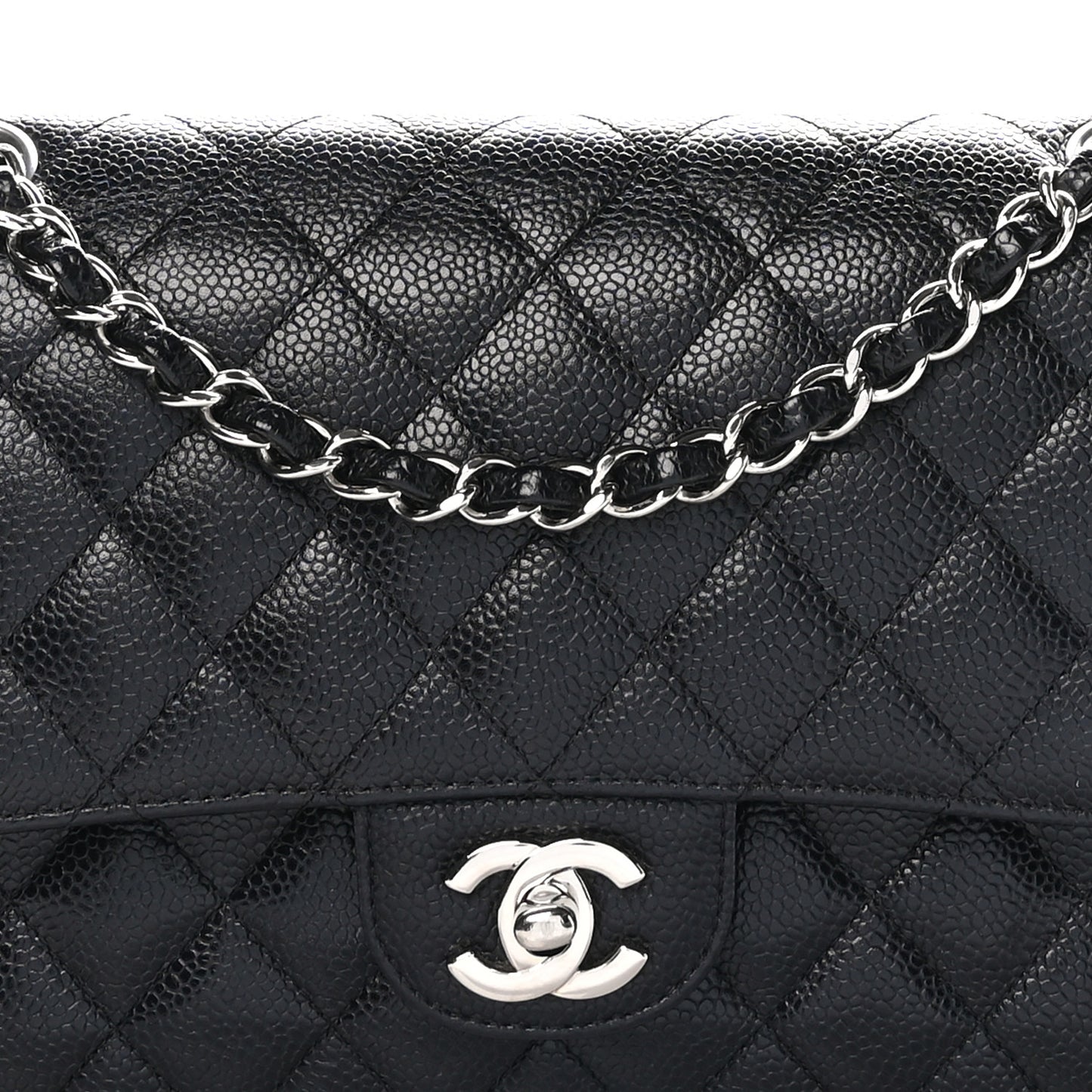 Caviar Quilted Medium Double Flap Black