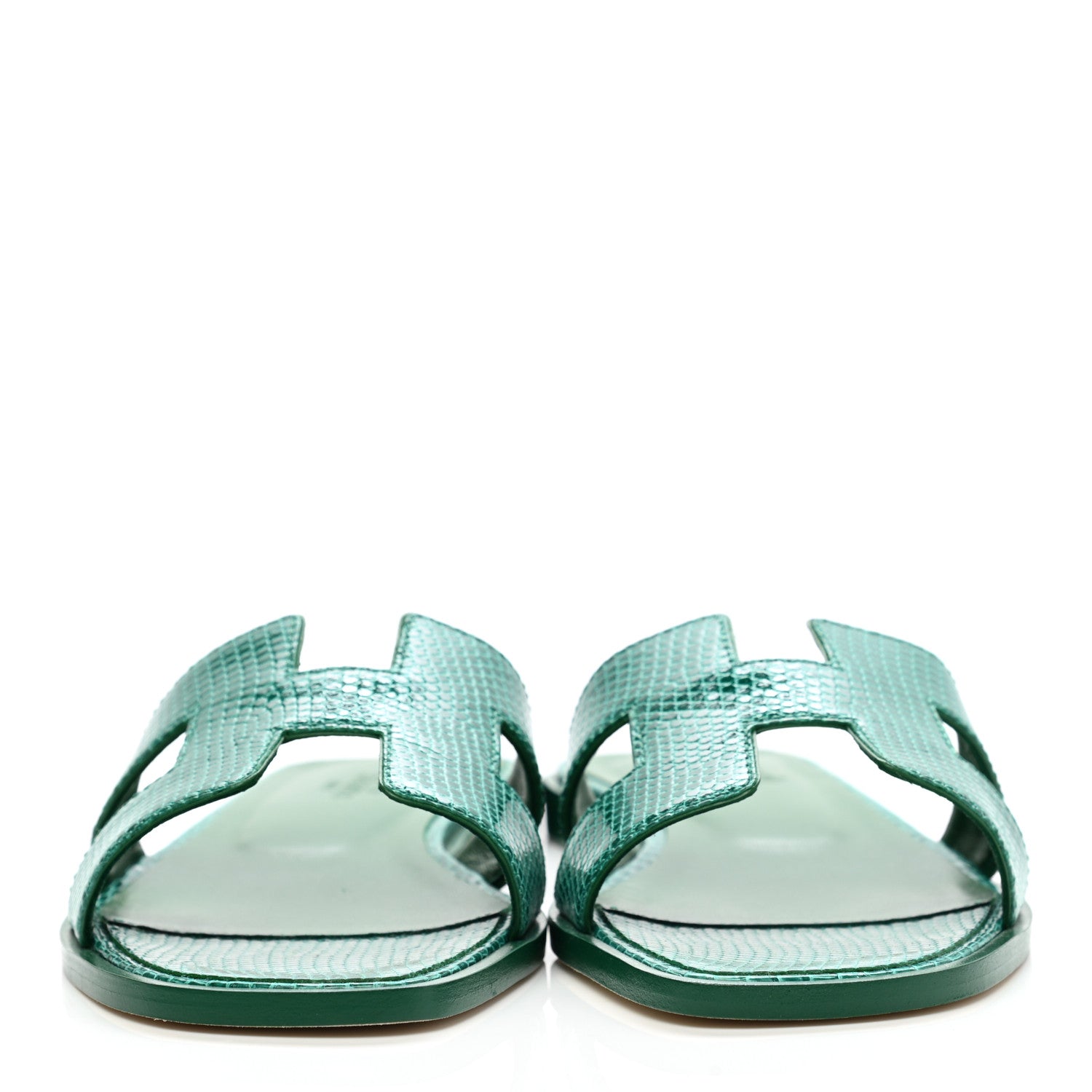 Hermes Lizard Oran Sandals 37 Vert Emeraude 2 of 9