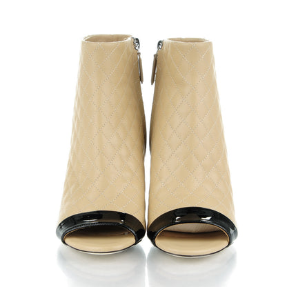 Chanel Calfskin Quilted Patent Short Boots 38.5 Beige Black 2 of 9