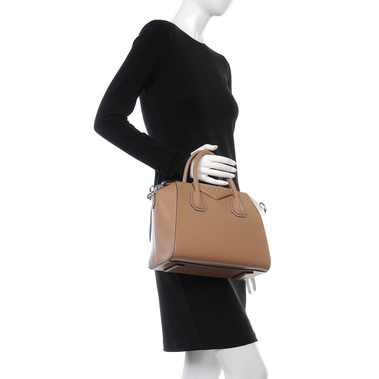 Shiny Lord Calfskin Small Antigona Dark Beige