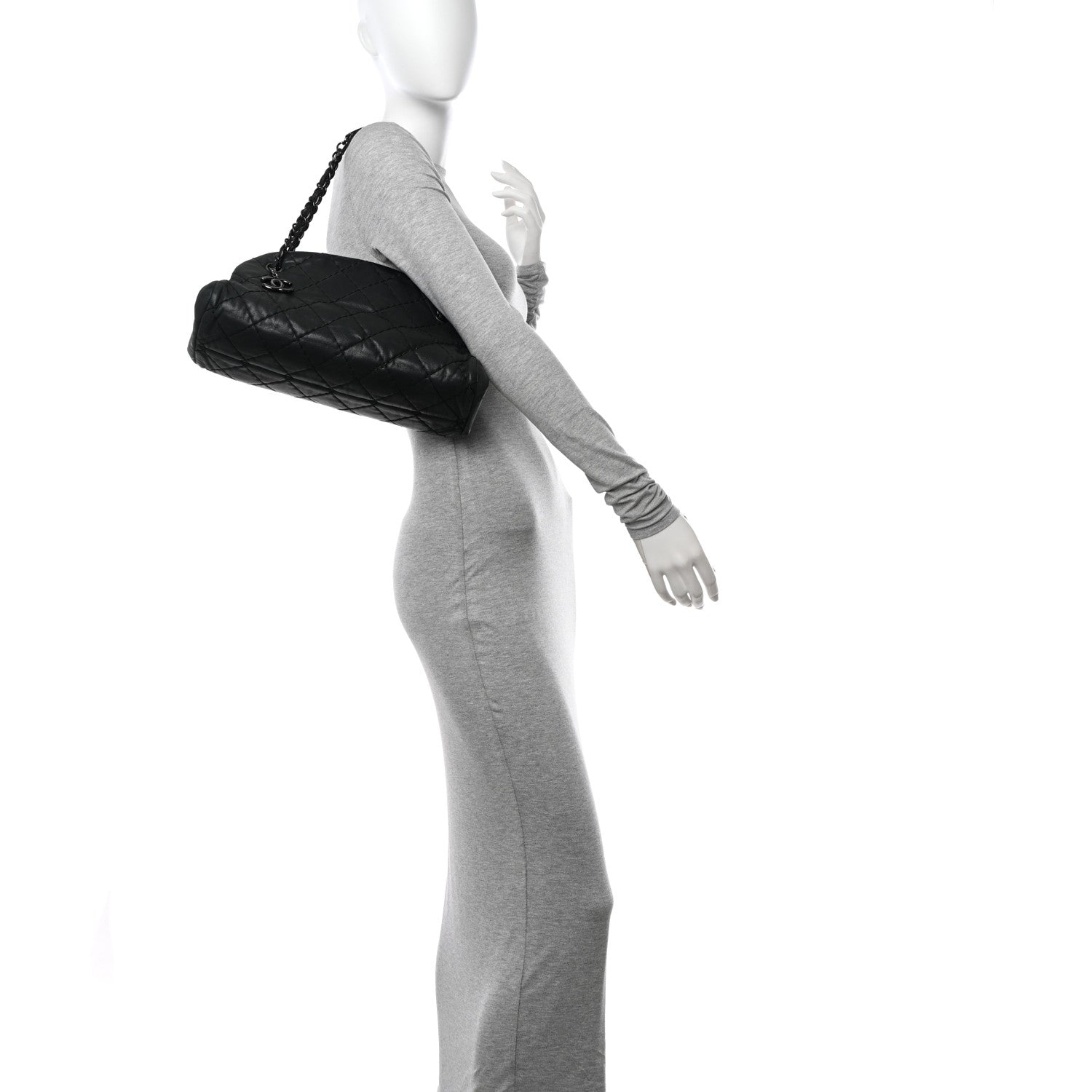 Chanel Iridescent Calfskin Stitched Just Mademoiselle Bowling Bag Black 2 of 14