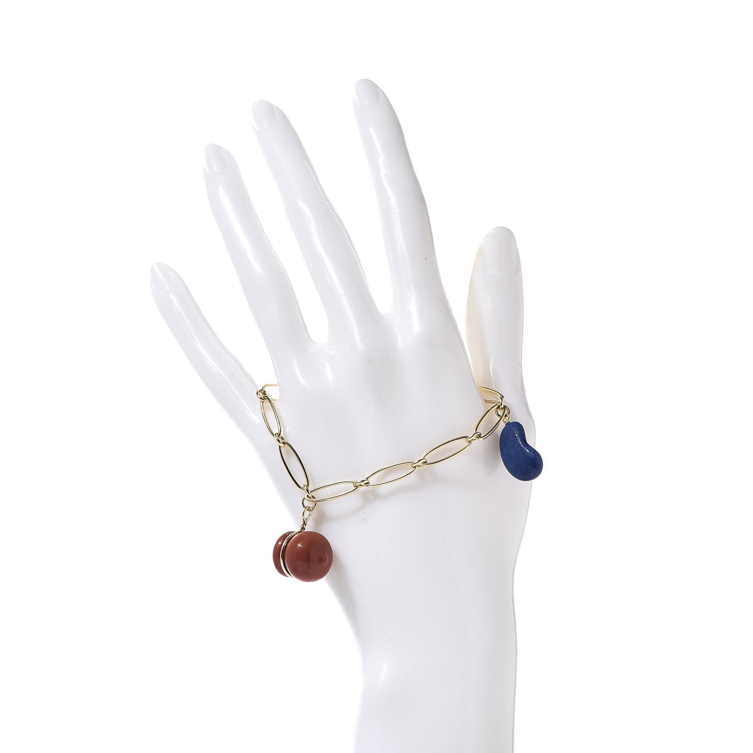 Tiffany 18K Yellow Gold Jasper Lapis Elsa Peretti Stone 3 Charm Bracelet 2 of 4