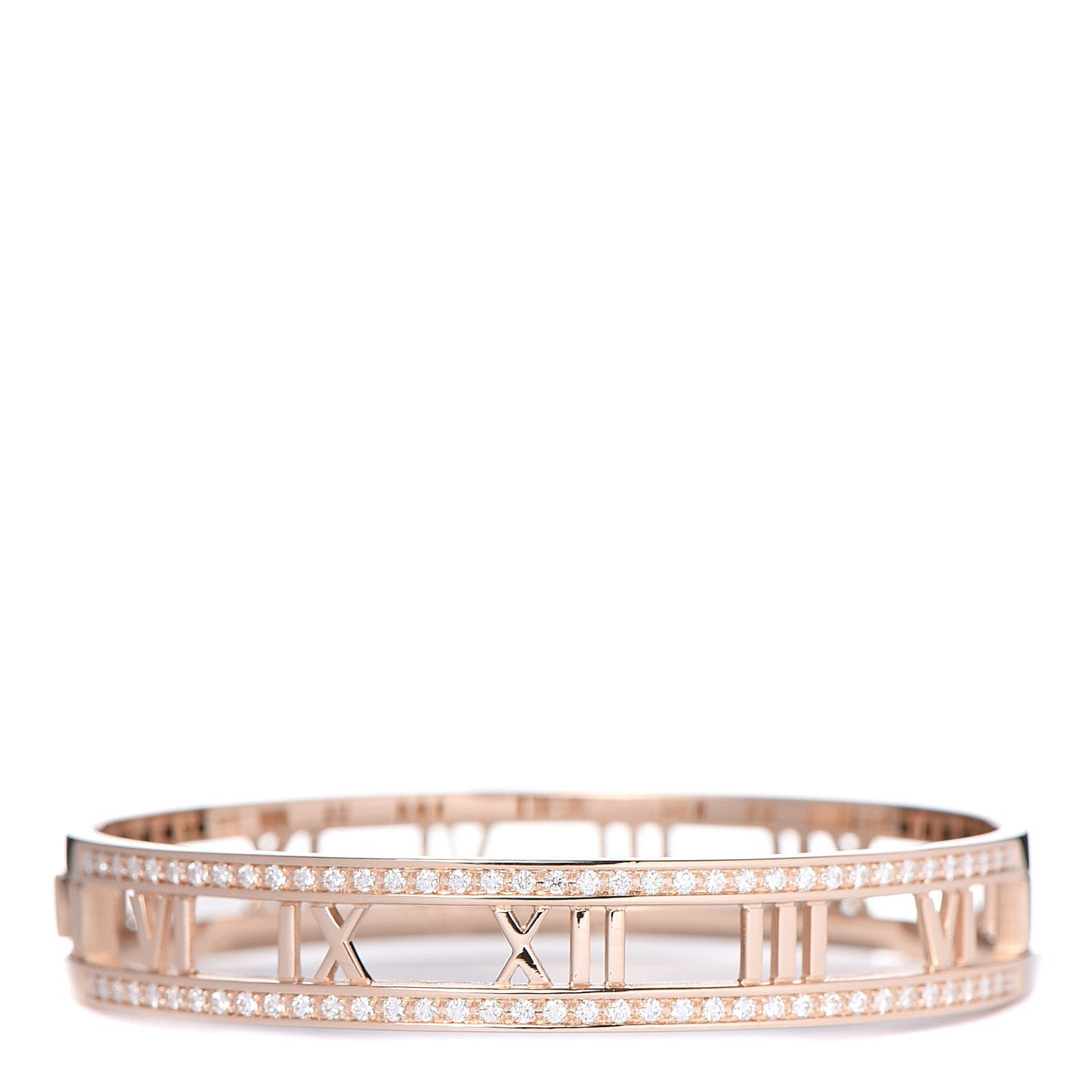 18K Rose Gold Diamond Atlas Open Hinged Bangle Bracelet
