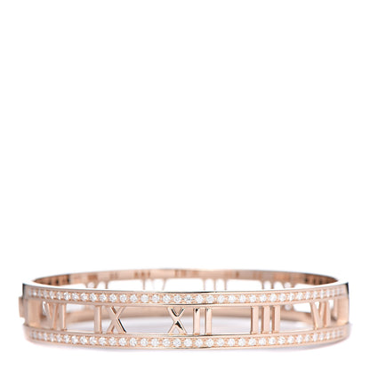 Tiffany 18K Rose Gold Diamond Atlas Open Hinged Bangle Bracelet 1 of 5