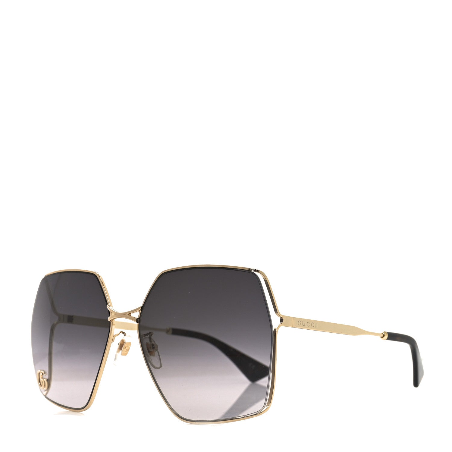 Gucci Metal Square Frame Sunglasses GG0817S Gold Grey 1 of 7
