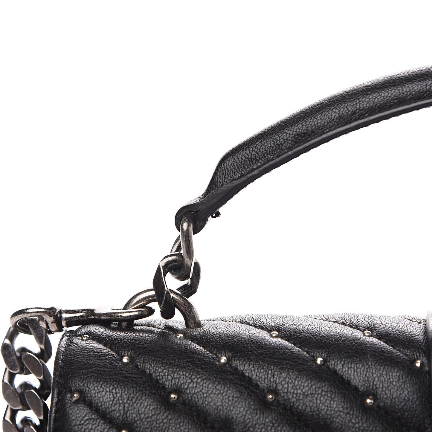 Lambskin Matelasse Chevron Studded Monogram Medium College Bag Black