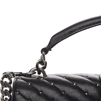 Saint Laurent Lambskin Matelasse Chevron Studded Monogram Medium College Bag Black 14 of 14